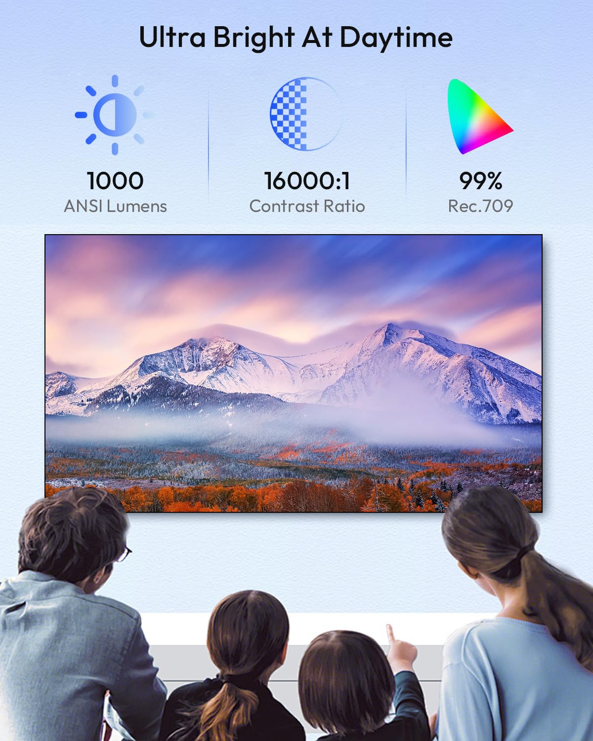 Auto Focus Daytime 4K Projector With 5G Wifi Bluetooth 1000 Ansi Daylight Smart Projector With Streaming Apps For 300'' Projecti